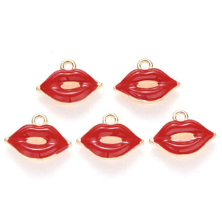 Colgantes de aleación esmaltados en forma de labios, rojo vibrante. 13x18x3 mm.