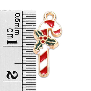 Colgantes de aleación esmaltados, bastón de navidad, 19×7.5x2mm.