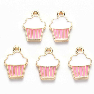 Colgantes de aleación esmaltados, cupcake o magdalena. 16x11x2 mm.