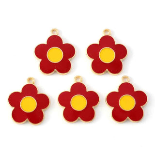Colgantes de aleación esmaltado en forma de flor, disponibles en dos tonos.
