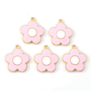 Colgantes de aleación esmaltado en forma de flor, disponibles en dos tonos.