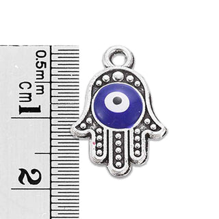 Colgantes de aleación en forma de mano Hamsa o mano de Fátima con aplicación de ojo turco esmaltado.