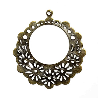 Filigrana Redonda con Flores Caladas Gran Tamaño Tono Bronce Envejecido 53x48x0.5mm | 4 uds