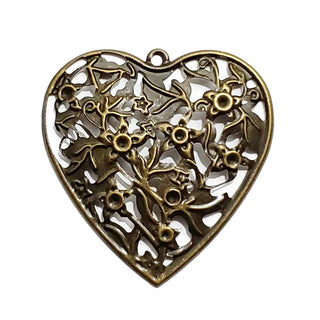 Filigrana Corazón Convexo Calado Gran Tamaño Tono Bronce Envejecido 41x40mm | 3 uds