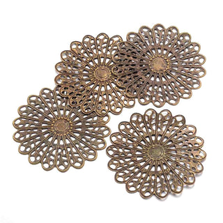Filigrana Mandala Gran Tamaño Tono Bronce Envejecido 45x45x1mm | 3 uds