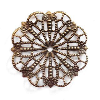 Filigrana Mandala Redondo Gran Tamaño Tono Bronce Envejecido 42mm | 3 uds