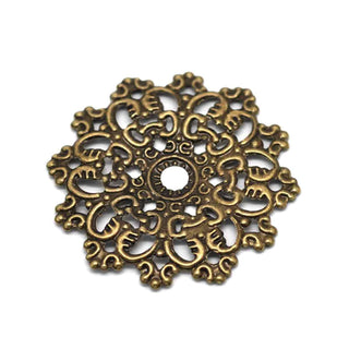 Filigrana Mandala Redondo Gran Tamaño Tono Bronce Envejecido 47mm | 3 uds