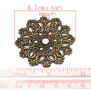 Filigrana Mandala Redondo Gran Tamaño Tono Bronce Envejecido 47mm | 3 uds