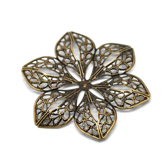 Filigrana Flor Gran Tamaño Tono Bronce Envejecido 60x53mm | 3 uds