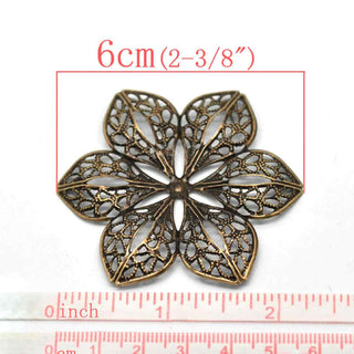 Filigrana Flor Gran Tamaño Tono Bronce Envejecido 60x53mm | 3 uds