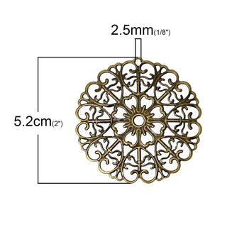 Filigrana Mandala Redondo Calado Gran Tamaño Tono Bronce Envejecido 52x51mm | 2 uds