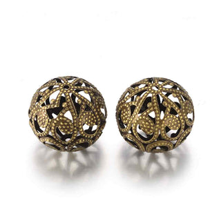 Abalorio Cuenta Redonda Filigrana Tono Bronce Envejecido 20mm | 10 uds