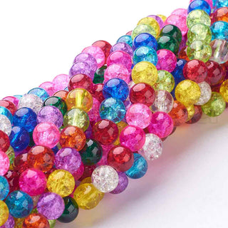 Abalorios de vidrio craquelado, redondos de color mezclado al azar, 8 mm, 48 pzs/tira, 16".