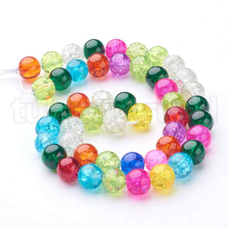 Abalorios de vidrio craquelado, redondos de color mezclado al azar, 8 mm, 48 pzs/tira, 16".