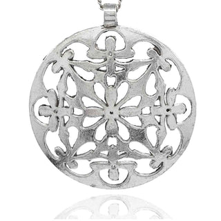 Gran Dije Mandala Redondo Estilo Tibetano Tono Plata Envejecida 55x50x2mm | 1 ud