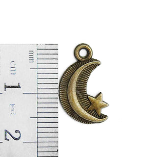 Dije Luna con Estrella Tono Bronce Envejecido 16x10mm | 6 uds.