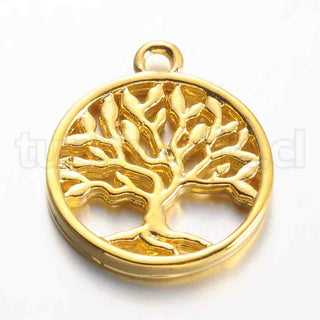 Colgante, árbol de la vida de latón, dorado, 18x15x2 mm.