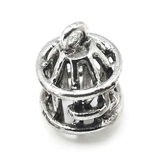 Dije Jaula de Pajarito 3D de Aleación Tono Plata Envejecida 20x13mm | 2 uds