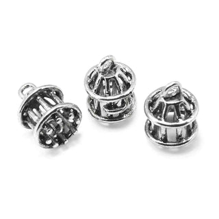 Dije Jaula de Pajarito 3D de Aleación Tono Plata Envejecida 20x13mm | 2 uds