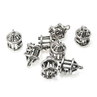 Dije Jaula de Pajarito 3D de Aleación Tono Plata Envejecida 20x13mm | 2 uds