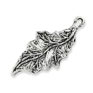 Dije Hoja de Aleación Tono Plata Envejecida 30x15mm | 4 uds