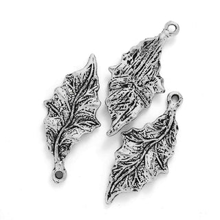 Dije Hoja de Aleación Tono Plata Envejecida 30x15mm | 4 uds