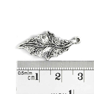 Dije Hoja de Aleación Tono Plata Envejecida 30x15mm | 4 uds