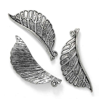 Maxi Dije Hoja Estilo Tibetano de Aleación Tono Plata Envejecida 43x17mm | 2 uds
