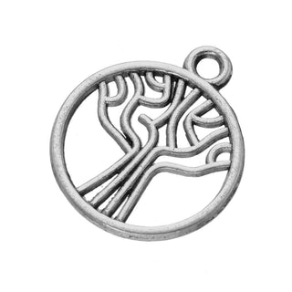 Dije Árbol de la Vida Estilo Tibetano de Aleación Tono Plata Envejecida 21x18mm | 5 uds