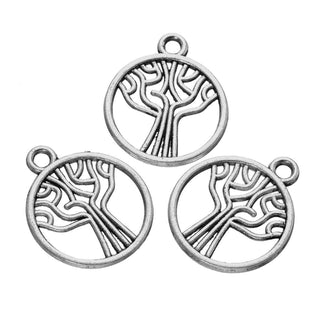 Dije Árbol de la Vida Estilo Tibetano de Aleación Tono Plata Envejecida 21x18mm | 5 uds