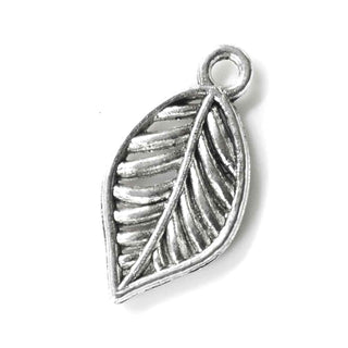 Dije Hoja con Nervadura Calada de Aleación Tono Plata Envejecida 20x10x2mm | 4 uds