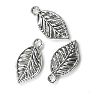 Dije Hoja con Nervadura Calada de Aleación Tono Plata Envejecida 20x10x2mm | 4 uds