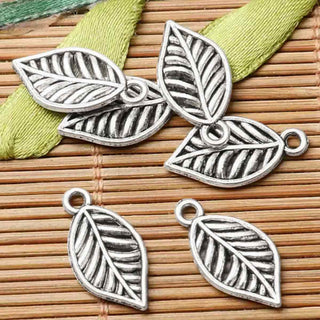 Dije Hoja con Nervadura Calada de Aleación Tono Plata Envejecida 20x10x2mm | 4 uds