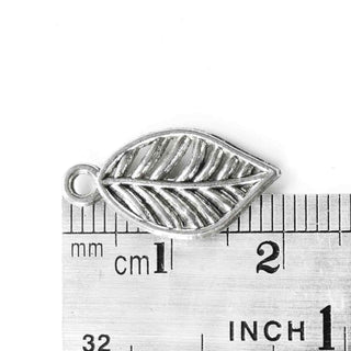 Dije Hoja con Nervadura Calada de Aleación Tono Plata Envejecida 20x10x2mm | 4 uds