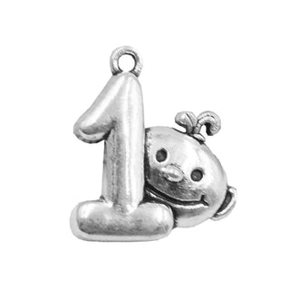 Dije Niño Primer Cumpleaños Estilo Tibetano de Aleación Tono Plata Envejecida 22x20mm | 3 uds