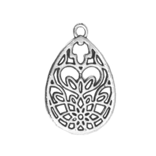 Dije Lágrima Afiligranada de Aleación Tono Plata Envejecida 28x19mm | 1 ud