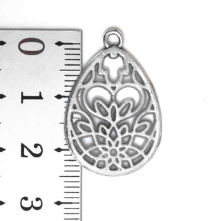 Dije Lágrima Afiligranada de Aleación Tono Plata Envejecida 28x19mm | 1 ud