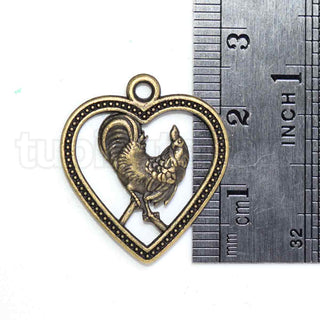 Colgante de aleación de zinc, corazón con gallo, zodiaco chino, 22x25x2mm.