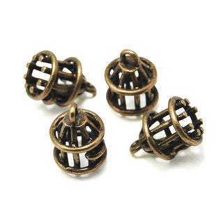 Dije Jaula de Pajarito 3D de Aleación Tono Bronce Envejecido 20x13mm | 3 uds