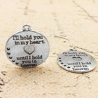 Dije Redondo con Mensaje “Te Tendré en mi Corazón” Estilo Tibetano de Aleación Tono Plata Envejecida 25mm | 1 ud