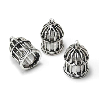 Dije Jaula Pajarito 3D Tono Plata Envejecida 25x15mm | 1 ud.