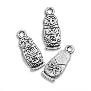Dije Matrioshka Muñeca Rusa Tono Plata Envejecida 18x8x2,5mm | 5 uds.
