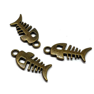 Dije Esqueleto de Pez Estilo Tibetano Tono Bronce Envejecido 21x11mm | 5 uds.