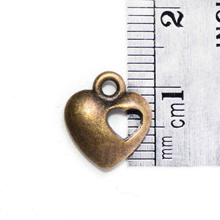 Dije Corazón con Corazón Calado Tono Bronce Envejecido 13x11x3mm | 10 uds