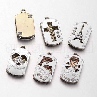 Colgantes de aleación con diamantes de imitación, espaldas color bronce y cobre y difrentes diseños para seleccionar, 34x18x7 mm.