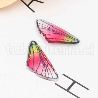 Colgante de resina, alas de mariposa con aplicación de papel aluminio, 2 colores para seleccionar, 25x12mm.