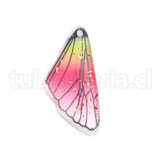 Colgante de resina, alas de mariposa con aplicación de papel aluminio, 2 colores para seleccionar, 25x12mm.