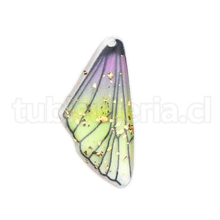 Colgante de resina, alas de mariposa con aplicación de papel aluminio, 2 colores para seleccionar, 25x12mm.