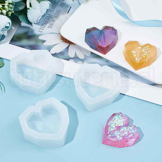 Moldes de silicona, moldes para resina, para resina UV, resina epoxi y fabricación de joyas, forma de corazón, facetado, blanco, 56x56x15,5 mm, tamaño interior: 42x42 mm