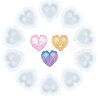Moldes de silicona, moldes para resina, para resina UV, resina epoxi y fabricación de joyas, forma de corazón, facetado, blanco, 56x56x15,5 mm, tamaño interior: 42x42 mm